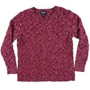 Lands End Drifter Herringbone Knit Crew Neck Sweater Women XL Petite Fuchsia Pnk